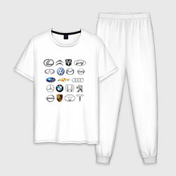 Пижама хлопковая мужская АВТОБРЕНДЫ ЛОГО, цвет: белый
