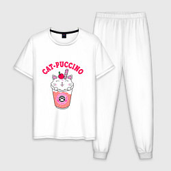 Пижама хлопковая мужская Pink CatPuccino, цвет: белый