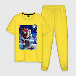 Пижама хлопковая мужская Дед Мороз с подарками на крыше, цвет: желтый
