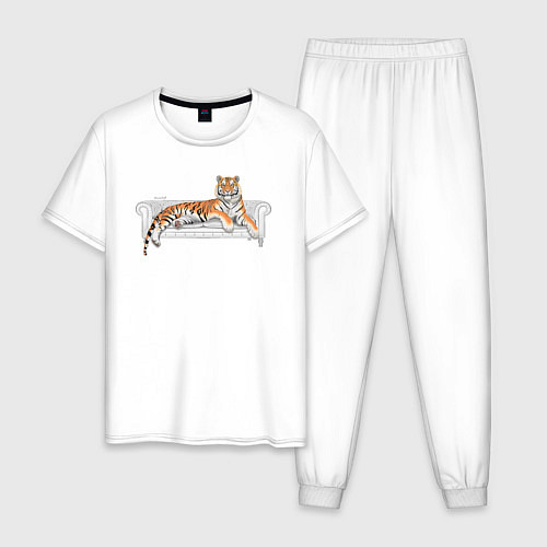 Мужская пижама Тигр Символ Нового 2022 года / Белый – фото 1
