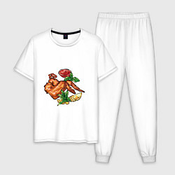 Пижама хлопковая мужская Куры гриль, цвет: белый