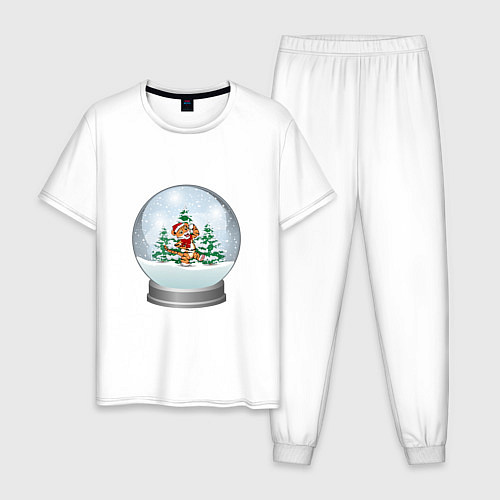 Мужская пижама Снежный шар с тигром / Белый – фото 1