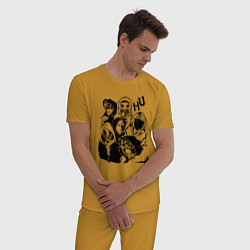 Пижама хлопковая мужская Участники группы Hollywood Undead цвета горчичный — фото 2