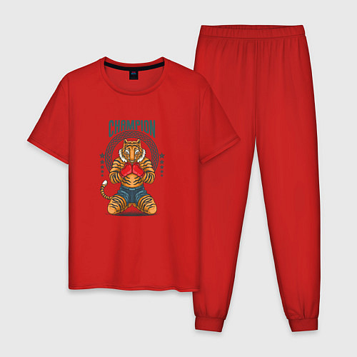 Мужская пижама Тигр боксер чемпион / Красный – фото 1