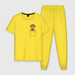 Пижама хлопковая мужская Мартышка в кармане, цвет: желтый