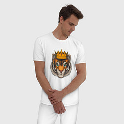 Пижама хлопковая мужская Тигр в короне Tiger in the crown, цвет: белый — фото 2