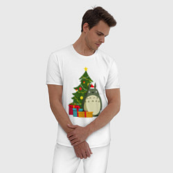 Пижама хлопковая мужская Тоторо новогодний, цвет: белый — фото 2