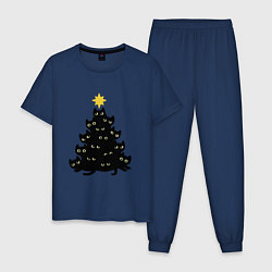 Пижама хлопковая мужская Кото - ёлка новый год, цвет: тёмно-синий