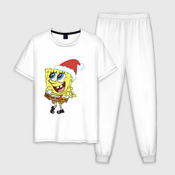 Пижама хлопковая мужская Рождественский Спанч Боб, цвет: белый