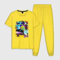 Пижама хлопковая мужская Geometry Dash: Pixel Logo, цвет: желтый