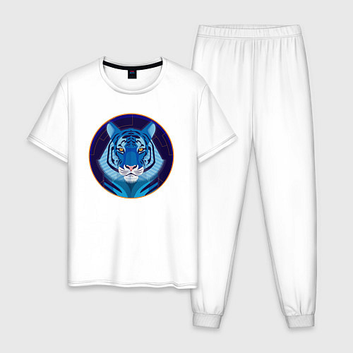 Мужская пижама Голубой водяной тигр символ 2022 года / Белый – фото 1