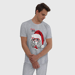 Пижама хлопковая мужская Happy Christmas: американский кокер спаниель, цвет: меланж — фото 2