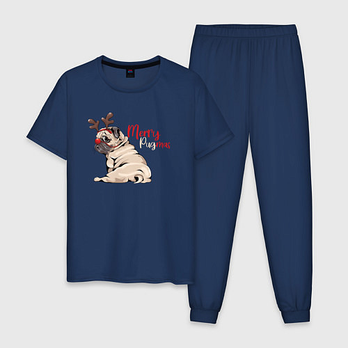 Мужская пижама Merry Pugmas / Тёмно-синий – фото 1
