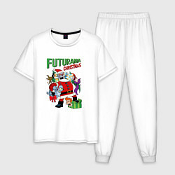 Пижама хлопковая мужская Christmas Futurama, цвет: белый