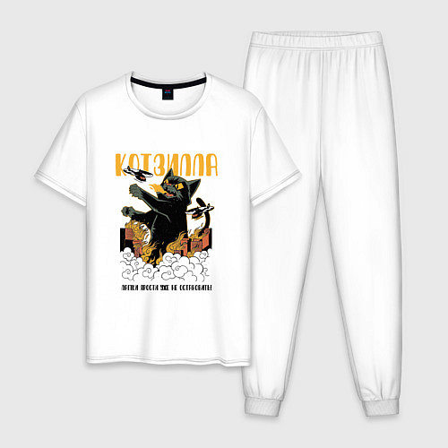 Мужская пижама Котзилла - Кот в стиле Аниме Годзилла / Белый – фото 1