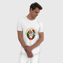 Пижама хлопковая мужская Тигрины конфеты, цвет: белый — фото 2