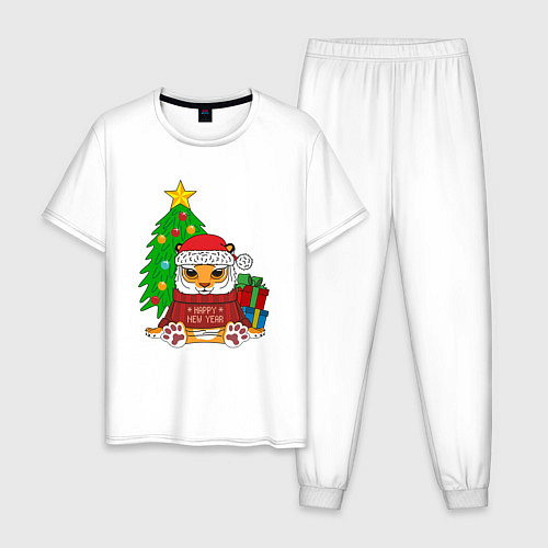 Мужская пижама Новогодний тигр в свитере / Белый – фото 1