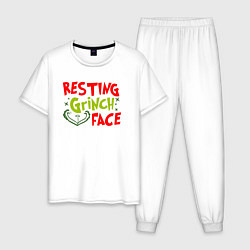 Пижама хлопковая мужская Resting Grinch Face Новогодний, цвет: белый