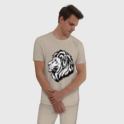 Пижама хлопковая мужская Лев в наушниках, цвет: миндальный — фото 2