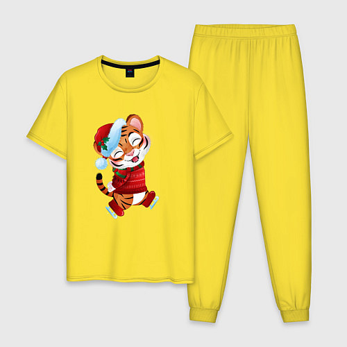 Мужская пижама Тигра на коньках / Желтый – фото 1