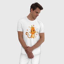 Пижама хлопковая мужская Праздничный тигр, цвет: белый — фото 2