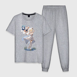 Пижама хлопковая мужская Люмин и Паймон на отдыхе, цвет: меланж