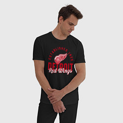 Пижама хлопковая мужская Detroit Red Wings Детройт Ред Вингз, цвет: черный — фото 2