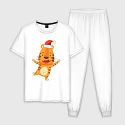 Пижама хлопковая мужская Новогодний радостный тигр 2022, цвет: белый