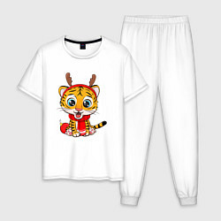 Пижама хлопковая мужская Тигренок с рожками 2022, цвет: белый