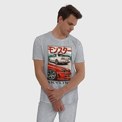 Пижама хлопковая мужская Nissan Skyline Ниссан Скайлайн, цвет: меланж — фото 2