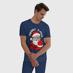 Пижама хлопковая мужская Плохой санта Merry x-mas, цвет: тёмно-синий — фото 2