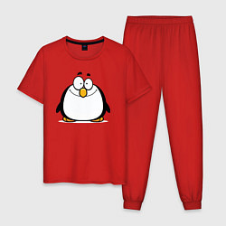 Пижама хлопковая мужская Глазастый пингвин, цвет: красный