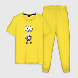 Пижама хлопковая мужская Страус большеглазый, цвет: желтый
