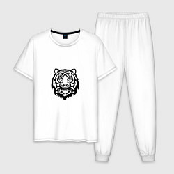 Пижама хлопковая мужская Символ года тигренок черный, цвет: белый