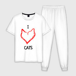 Пижама хлопковая мужская I Люблю Cats, цвет: белый