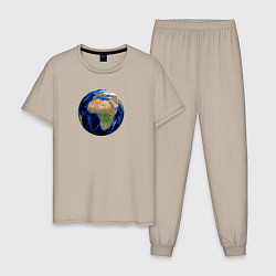 Пижама хлопковая мужская Планета солнечной системы земля, цвет: миндальный