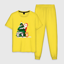 Пижама хлопковая мужская Санта передает вам привет, цвет: желтый