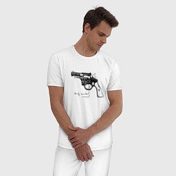 Пижама хлопковая мужская Andy Warhol revolver sketch, цвет: белый — фото 2