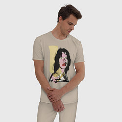Пижама хлопковая мужская Andy Warhol - Mick Jagger pop art, цвет: миндальный — фото 2