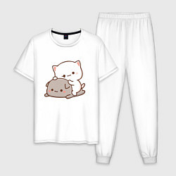 Пижама хлопковая мужская Котики играют 02, цвет: белый