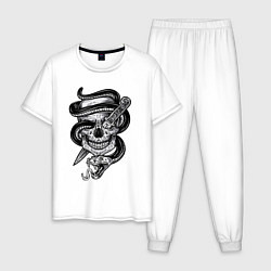 Пижама хлопковая мужская Snake skull, цвет: белый