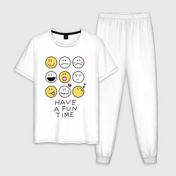 Пижама хлопковая мужская Have a fun time - emoji, цвет: белый