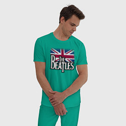 Пижама хлопковая мужская The Beatles Great Britain Битлз, цвет: зеленый — фото 2
