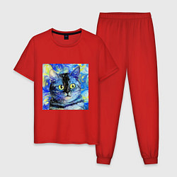 Пижама хлопковая мужская Кот ван Гога Настроение, цвет: красный