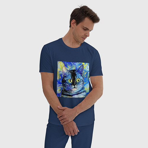 Мужская пижама Кот ван Гога Настроение / Тёмно-синий – фото 3
