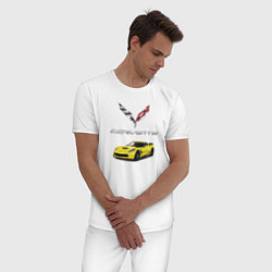 Пижама хлопковая мужская Chevrolet Corvette motorsport, цвет: белый — фото 2