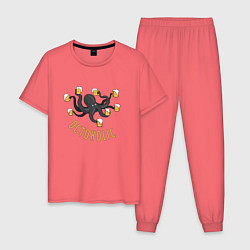 Пижама хлопковая мужская Octoholic, цвет: коралловый