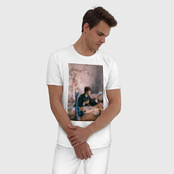 Пижама хлопковая мужская Тимоти Шаламе картина художник, цвет: белый — фото 2