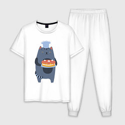 Пижама хлопковая мужская Котик Повар 2022, цвет: белый