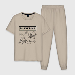 Пижама хлопковая мужская BLACKPINK АВТОГРАФЫ ЧЁРНЫЙ БЛЭКПИНК, цвет: миндальный